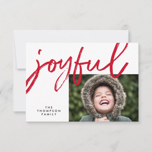 Red Joyful typography Modern Christmas Photo カード (正面)