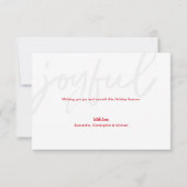 Red Joyful typography Modern Christmas Photo カード (裏面)