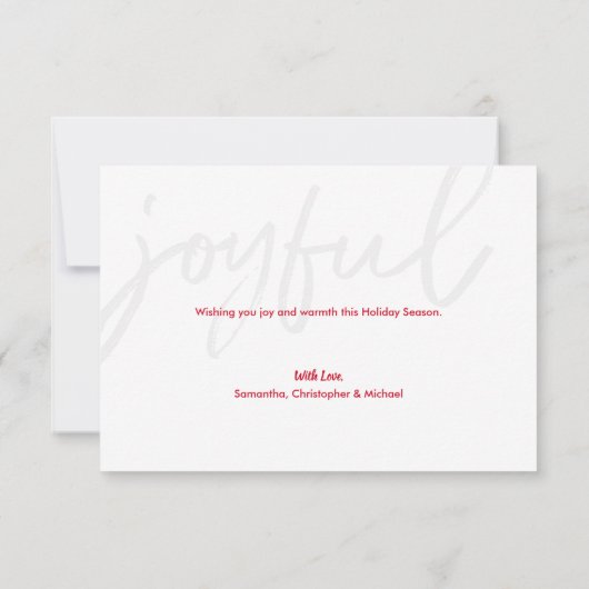 Red Joyful typography Modern Christmas Photo カード (裏面)