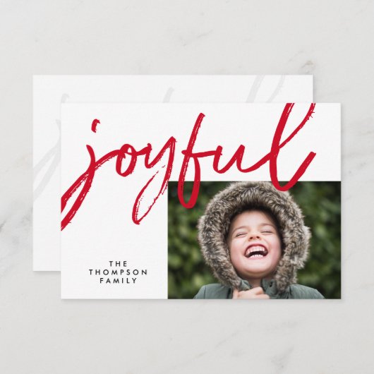 Red Joyful typography Modern Christmas Photo カード (正面/裏面)