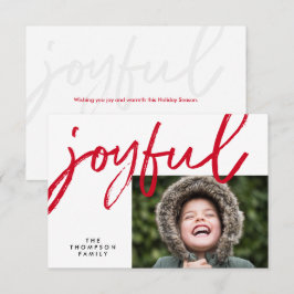 Red Joyful typography Modern Christmas Photo カード