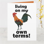 Red Junglefowl Living On My Own Terms Rooster カード (黄色い花)