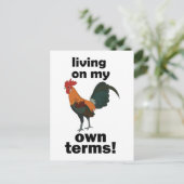 Red Junglefowl Living On My Own Terms Rooster ポストカード (スタンド正面)