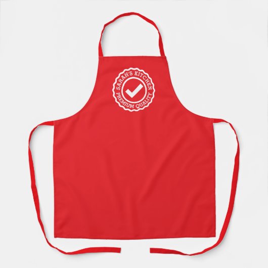 Red kitchen apron with chef's name in the logo エプロン (正面)