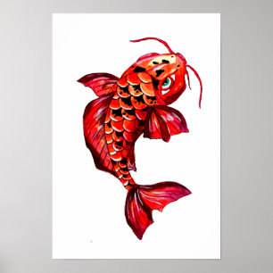 Red Koi Carp Fish ポスター