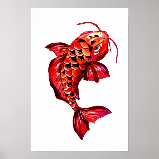 Red Koi Carp Fish ポスター (正面)