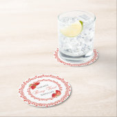 Red Lace Berry First Birthday ラウンドペーパーコースター (インサイチュ)