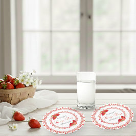 Red Lace Berry First Birthday ラウンドペーパーコースター