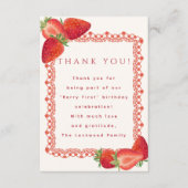 Red Lace Berry First Birthday Photo Thank You Card (正面)