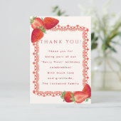 Red Lace Berry First Birthday Photo Thank You Card (スタンド正面)
