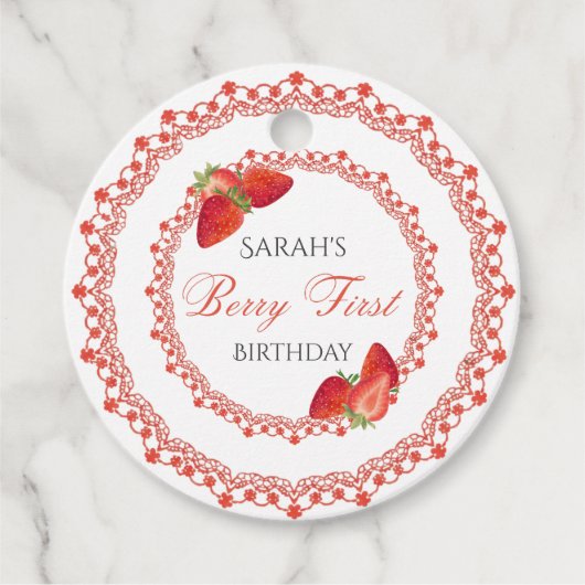 Red Lace Berry First Birthday Round フェイバータグ (正面)