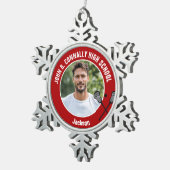 Red Lacrosse Player Photo High School スノーフレークピューターオーナメント (右)