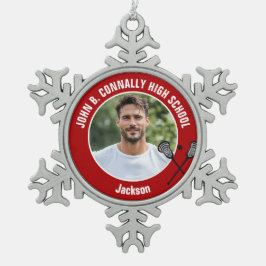 Red Lacrosse Player Photo High School スノーフレークピューターオーナメント