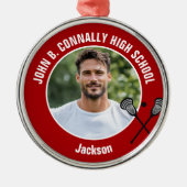 Red Lacrosse Player Photo High School Christmas メタルオーナメント (正面)