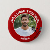 Red Lacrosse Player Photo High School Spirit 缶バッジ (正面)