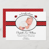 Red Ladybug水玉模様写真誕生のお知らせ 案内状 (正面/裏面)