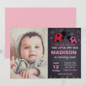 Red Ladybug誕生日招待状と写真 招待状 (正面/裏面)