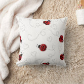 Red Ladybug Beetle Insect Lover Black Hearts クッション (ブランケット)