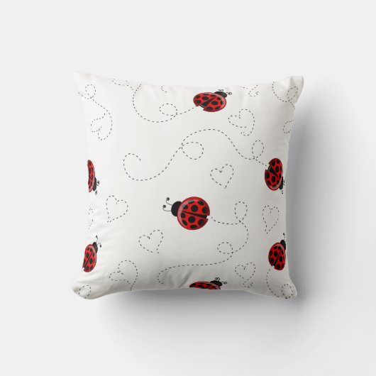Red Ladybug Beetle Insect Lover Black Hearts クッション (正面)