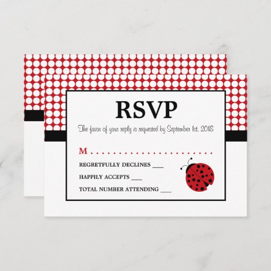 Red Ladybug Children's Birthday Party RSVP (正面/裏面)