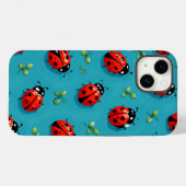 Red Ladybugs Lucky Pattern Sky Blue iPhone Case Case-Mate iPhoneケース (裏面 (横))