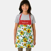 Red Ladybugs & Sunflowers Pattern Add Name（Red Lad エプロン (インサイチュ)