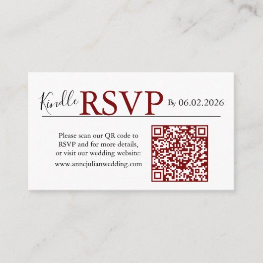 Red landscape RSVP QR Code Card Modern Wedding エンクロージャーカード (正面)