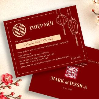 Red Lantern Vietnamese Wedding Thiệp Mời