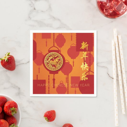 Red Lanterns Chinese Horse New Year PPN Napkins スタンダードカクテルナプキン (インサイチュ)