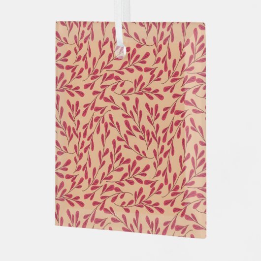  Red Leafy Branches Seamless Pattern ガラスオーナメント (正面左)