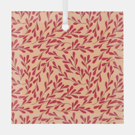  Red Leafy Branches Seamless Pattern ガラスオーナメント (正面)