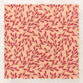  Red Leafy Branches Seamless Pattern ガラスコースター (正面)