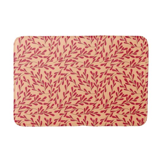  Red Leafy Branches Seamless Pattern バスマット (正面)