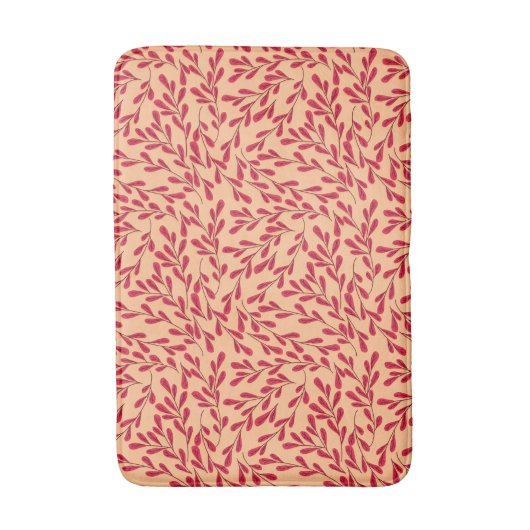  Red Leafy Branches Seamless Pattern バスマット (正面縦)