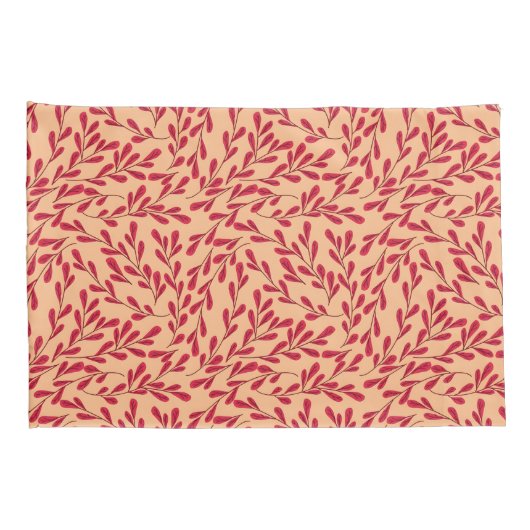  Red Leafy Branches Seamless Pattern 枕カバー (裏面-右)