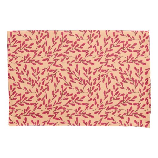  Red Leafy Branches Seamless Pattern 枕カバー (正面左)