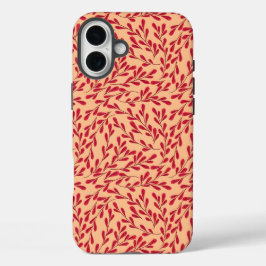  Red Leafy Branches Seamless Pattern iPhone 16 Plusケース