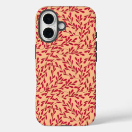 Red Leafy Branches Seamless Pattern iPhone 16ケース