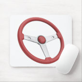 Red leather vintage car steering wheel マウスパッド (マウス)