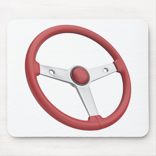 Red leather vintage car steering wheel マウスパッド (正面)