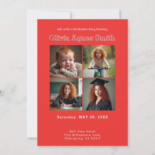 Red Legacy Collage QR Code 招待状 (正面)