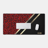 Red Leopardと金ゴールド&ブラック – モノグラム デスクマット (キーボード&マウス)