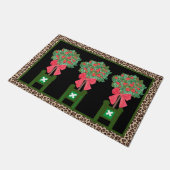 Red Leopard  Holly Berry Chinoiserie  Doormat ドアマット (アングル)