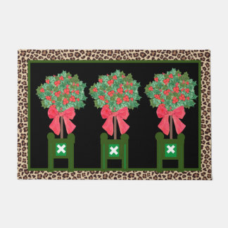 Red Leopard  Holly Berry Chinoiserie  Doormat ドアマット