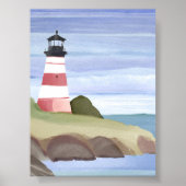 Red Lighthouse | Coastal Ocean Watercolor Painting ポスター (正面)