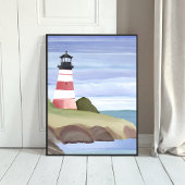 Red Lighthouse | Coastal Ocean Watercolor Painting ポスター