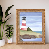 Red Lighthouse | Coastal Ocean Watercolor Painting ポスター