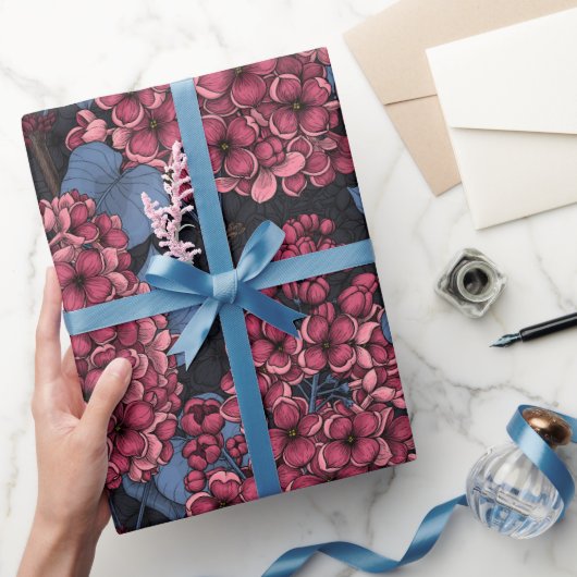 Red lilac on dark blue wrapping paper ラッピングペーパー (ギフト)