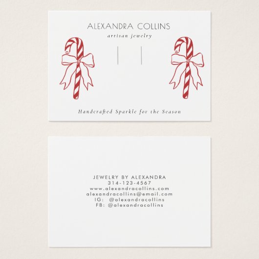 Red Line Art Candy Cane & Bow Hairclip Display  (正面&裏面)