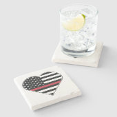 Red Line Flag Heart ストーンコースター (横)